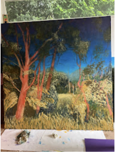 large oil painting of landscape with trees golden hour Werchters Broek